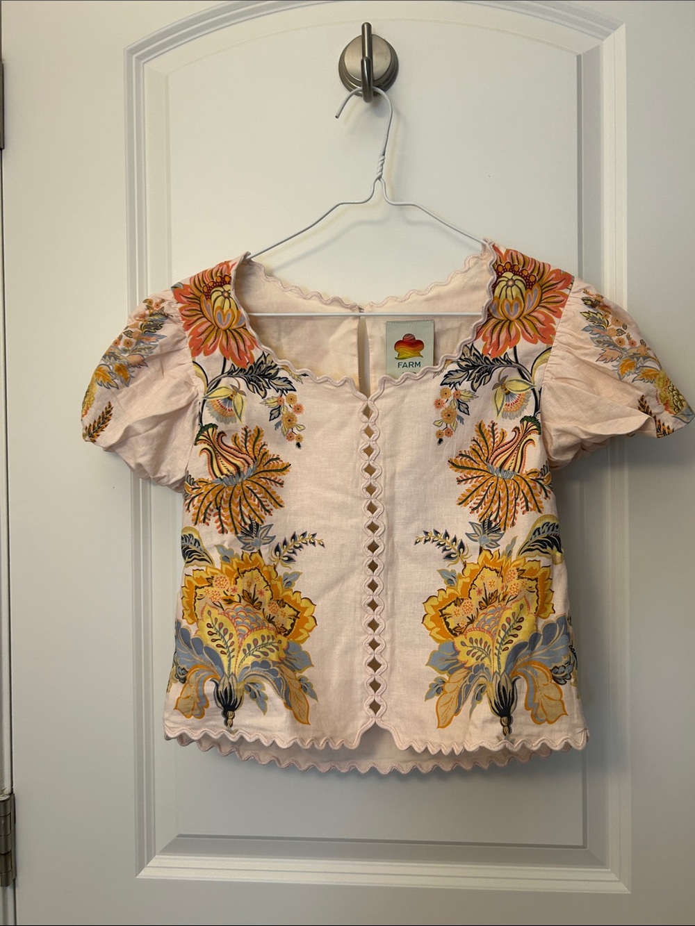 FARM Rio Pink Embroidered Floral Eyelet Blouse